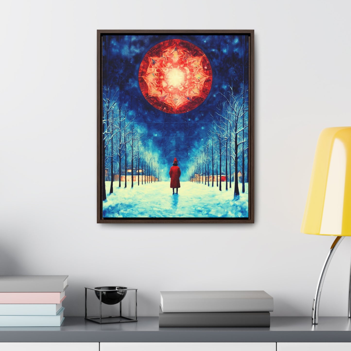 Fire Moon in Winter Forest Night Gallery Canvas Wraps, Vertical Frame