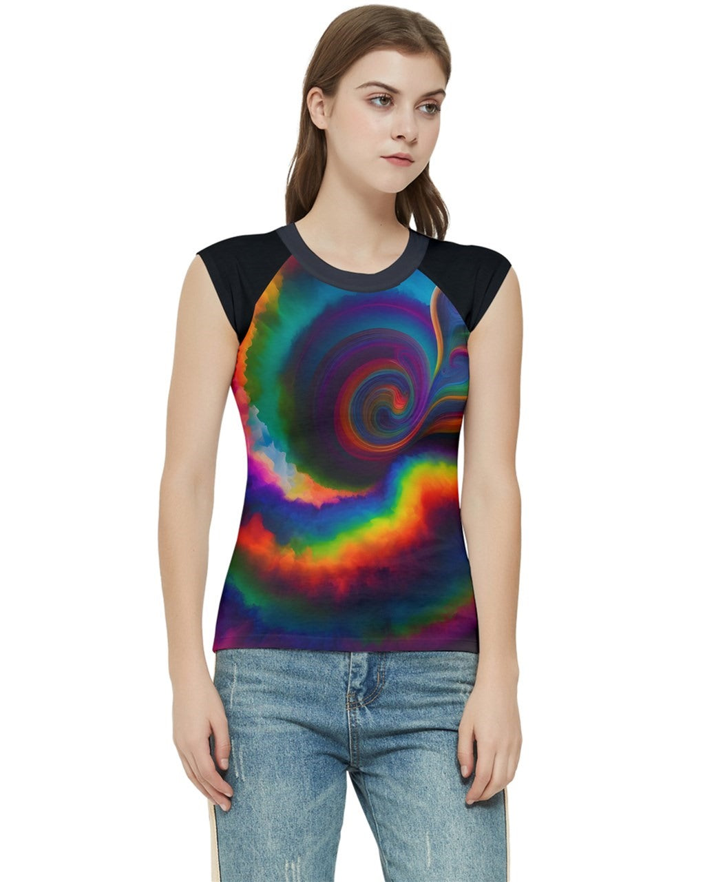 Curved Color Clouds Unisex Raglan Cap Sleeve T-Shirt