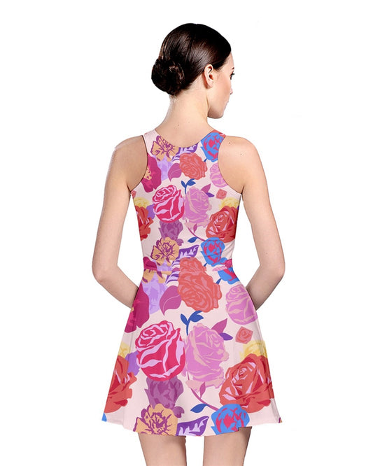 Pink aesthetic floral pattern with roses colorful Reversible Skater Dress