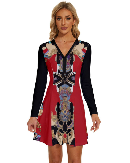 Problematic Penny Long Sleeve Deep V Mini Dress