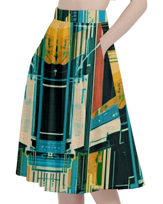 Blue Algae Station A-Line Full Circle Midi Skirt With Pocket