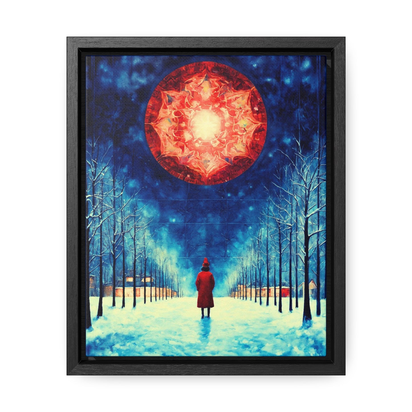 Fire Moon in Winter Forest Night Gallery Canvas Wraps, Vertical Frame