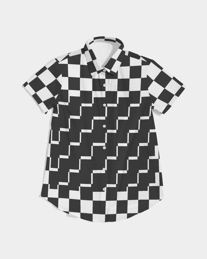 Checkin for Me Women's All-Over Print Short Sleeve Button Up