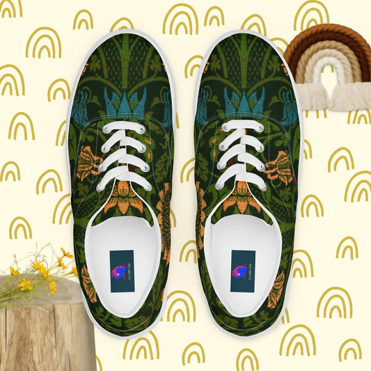 William Morris's (1834-1896) Violet and Columbine designed.  lace-up canvas shoes (mens sizing)