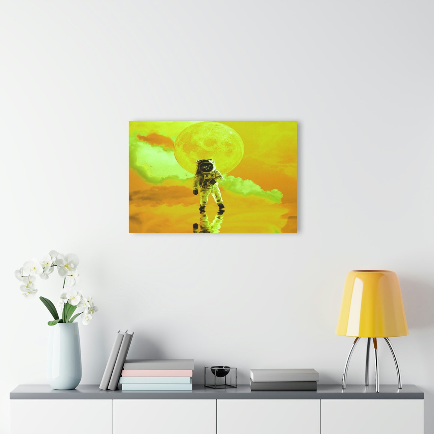 Space to Myself Astronaut in Yellow Acrylic Prints (French Cleat Hanging)