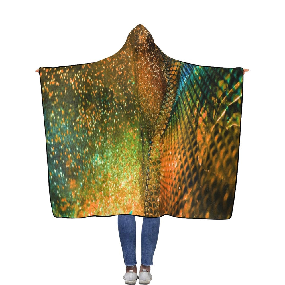 Green Gold Glitter Snake Flannel Hooded Blanket 56''x80''