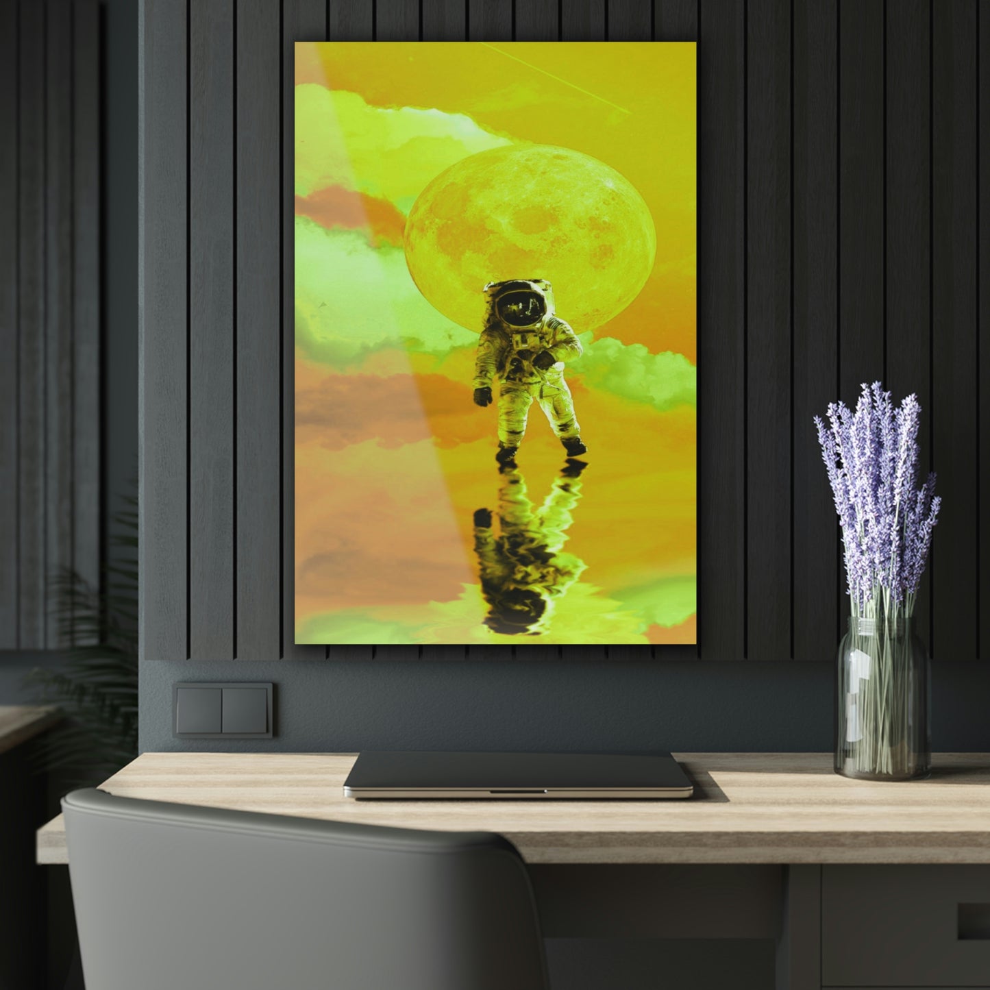 Space to Myself Astronaut in Yellow Acrylic Prints (French Cleat Hanging)