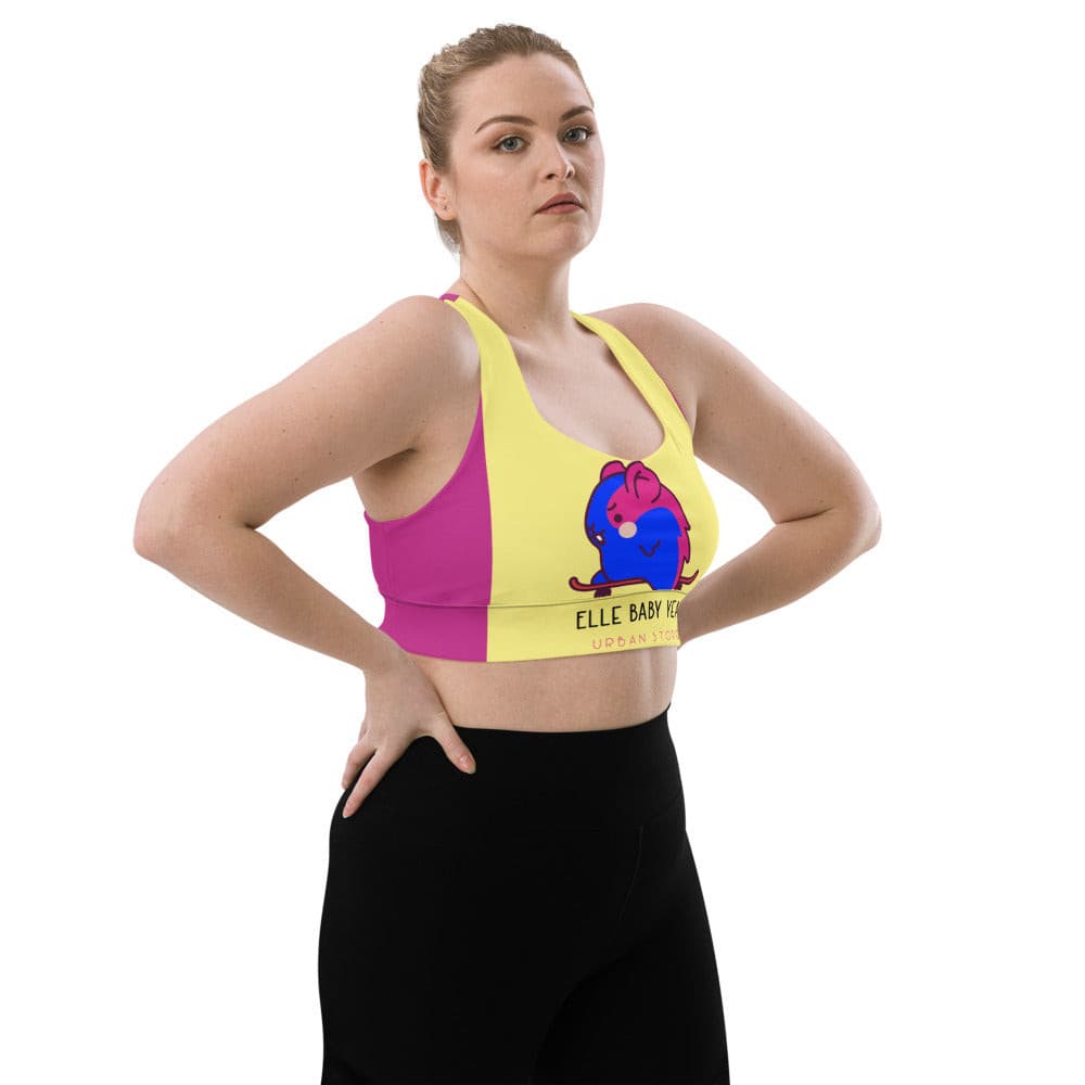 Elle Baby Yeah Logo Pink-Yellow - Longline Sports Bra